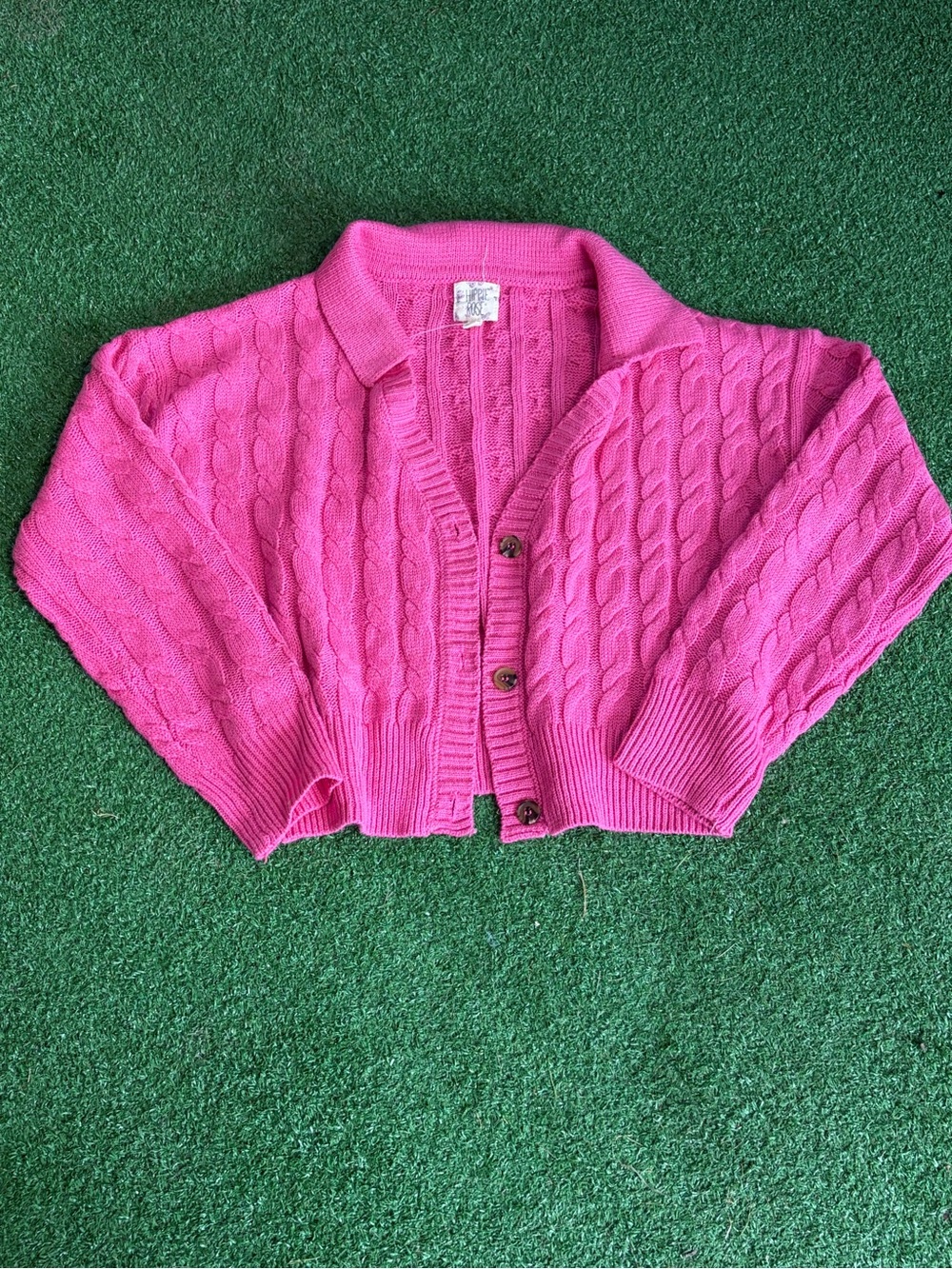 Hippie Rose Bright Pink Cable Knit Cropped Cardigan